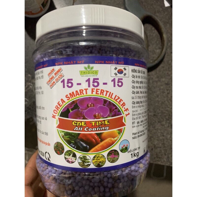phân tan chậm Hàn Quốc 15-15-15 lọ 1 kg