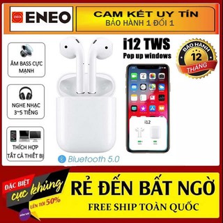 Tai nghe Bluetooth 5.0 i12 Chính Hãng ENEO không dây cho điện thoại Sony, Samsung, iphone, Apple- kiểu dáng nhét tai, th