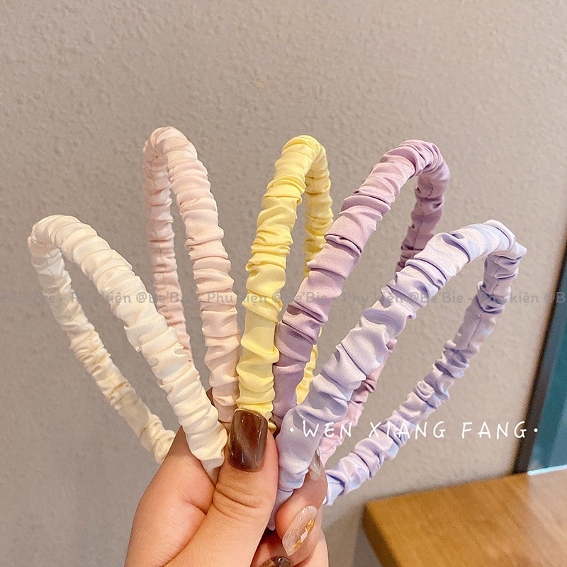 Cài tóc lụa satin nhún màu pastel gọng bé BeBie - BP346