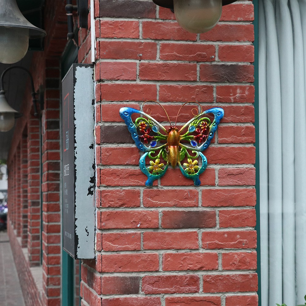 MIOSHOP Large Metal Butterfly Home Wall Art Garden Decorative 3D Beautiful Fence Ornament Courtyard Hanging Sculpture