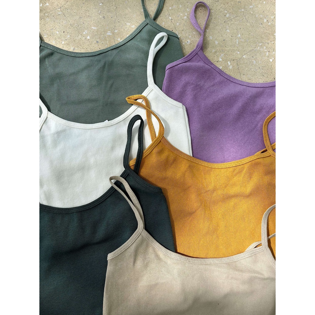 Áo hai dây croptop thun gân RUCHAN kiểu áo 2 dây phối áo sơ mi khoác ngoài cho nữ cao cấp co giãn tốt