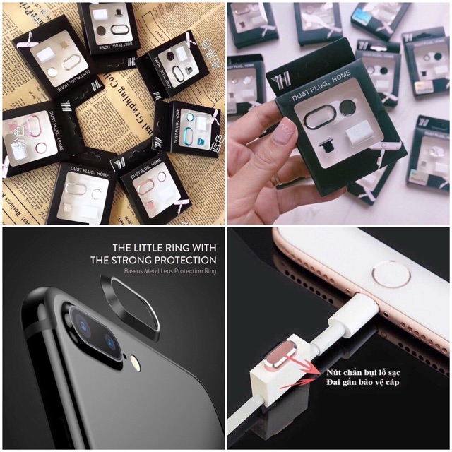 Bộ Combo Viền Bảo Vệ Camera, Nút Home Cảm Biến Vân Tay, Nút Gắn Che Bụi Cho IPHONE 7/8 THƯỜNG