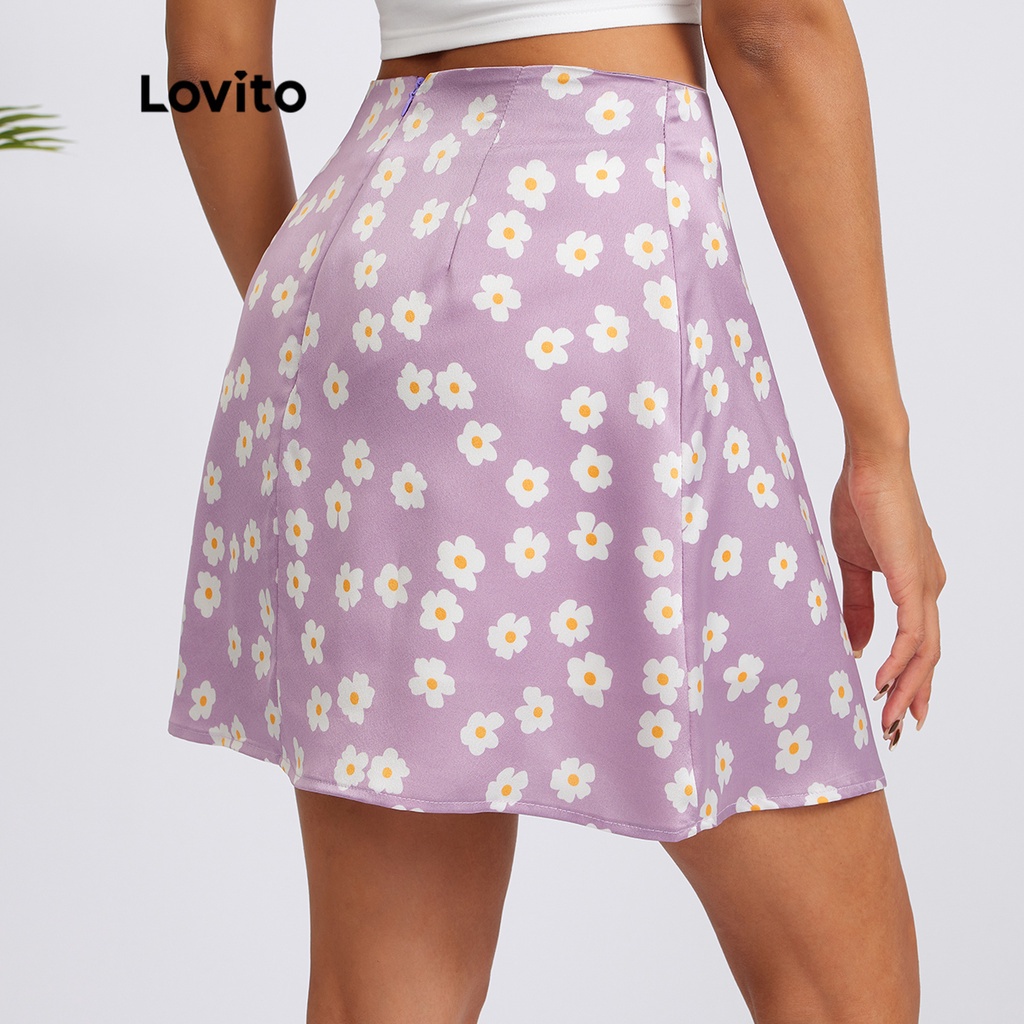 Chân váy Lovito in hoa phong cách thường ngày L18X043 (màu tím/ đen)