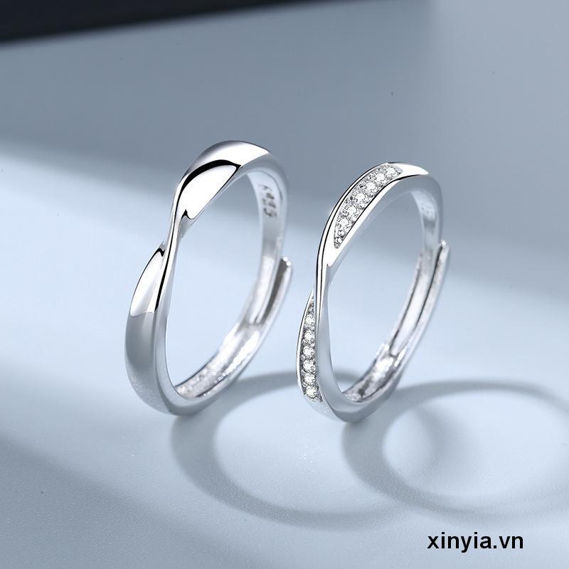 Nhẫn Cặp Đính Kim Cương Đơn Giản Có Thể Điều Chỉnh Kích Thước