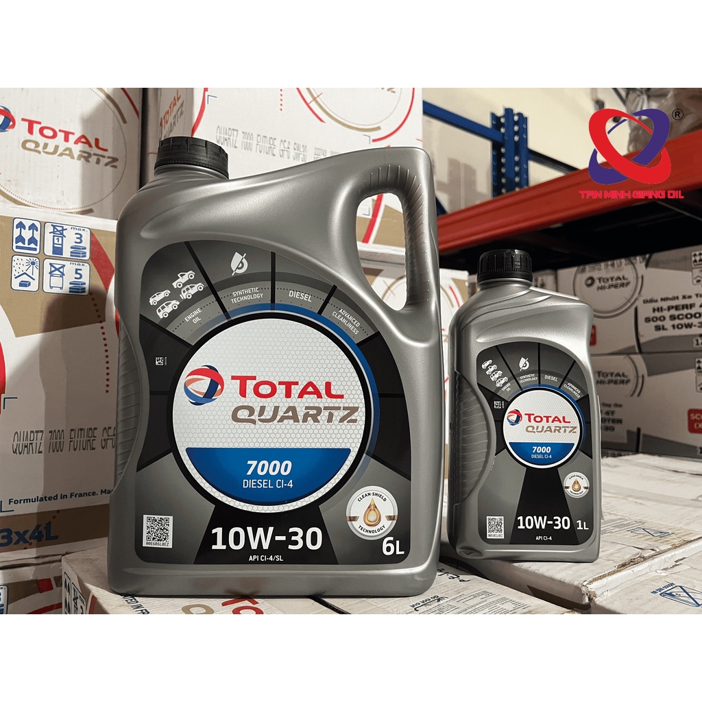 7L Nhớt động cơ ô tô diesel TOTAL QUARTZ D.7000 CI-4 10W30 combo 6L + 1