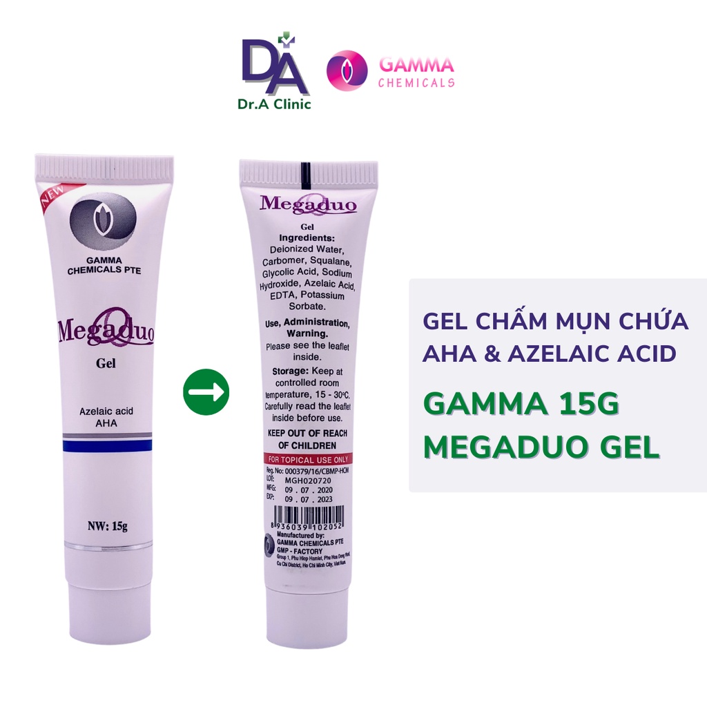 Megaduo Gel Gamma Chính Hãng 15g Chứa Azelaic Acid và AHA chấm mụn ngừa thâm dưỡng sáng da - Dr.A Clinic