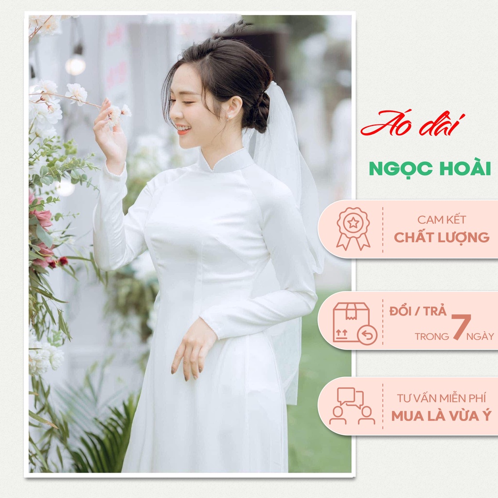 Áo dài cô dâu truyền thống trơn lụa mỹ 4 tà màu đỏ và trắng, thướt tha, nhẹ nhàng nhưng sang trọng quý phái