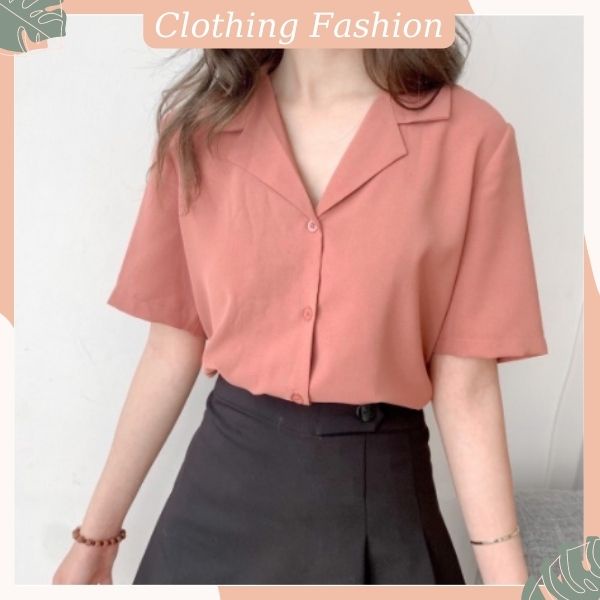 Áo sơ mi đũi nữ cổ vest, áo sơ mi tay ngắn phong cách Hàn Quốc trẻ trung