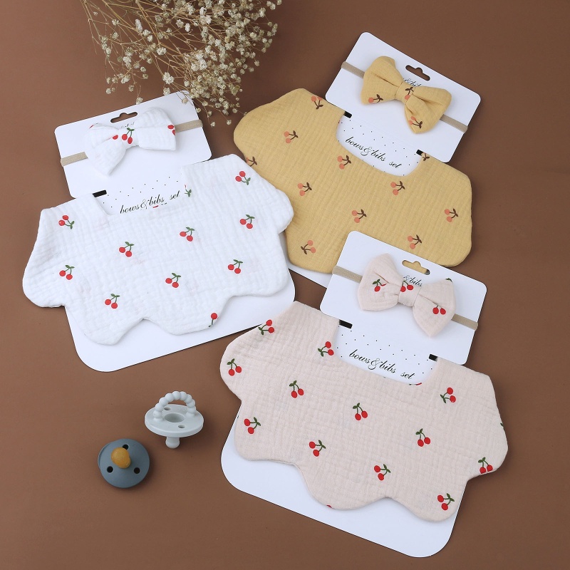 Yếm Ăn Thấm Hút Tốt Đính Nơ + Băng Đô Xinh Xắn Cho Bé Gái Sơ Sinh