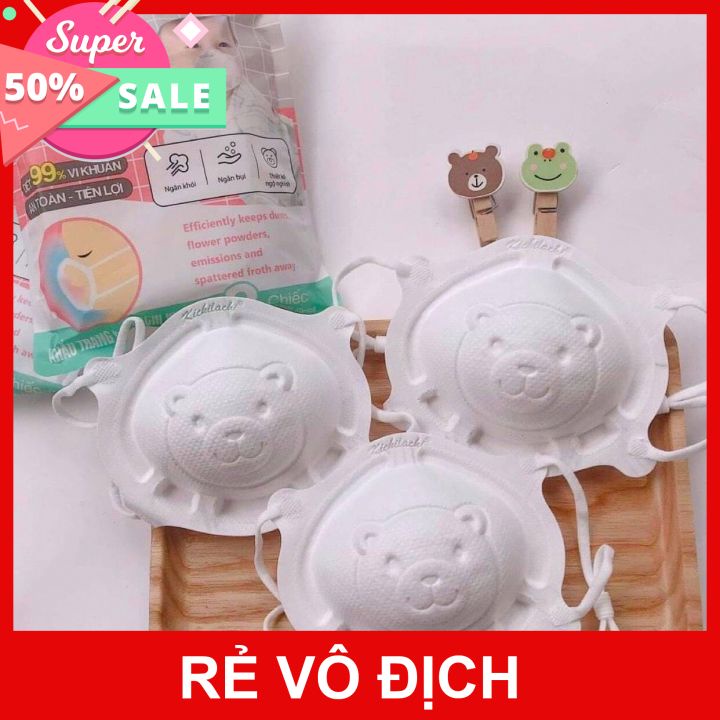 Khẩu trang gấu trắng Kichilachi cho bé yêu [ Set 3 chiếc ]