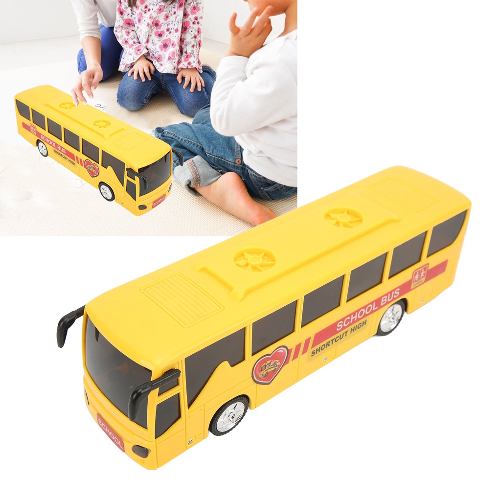 Lithium067 Đồ chơi mô hình xe bus có nhạc và đèn chạy cót bằng kim loại bền bỉ,   Mô hình xe buýt đi học phỏng cao Xe màu vàng nhỏ gọn để làm quà tặng ngày lễ Đồ chơi