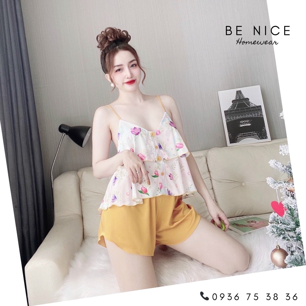 Bộ lụa dây ngắn phối màu và họa tiết xinh xắn cho nàng nhà Be Nice Homewear | BigBuy360 - bigbuy360.vn