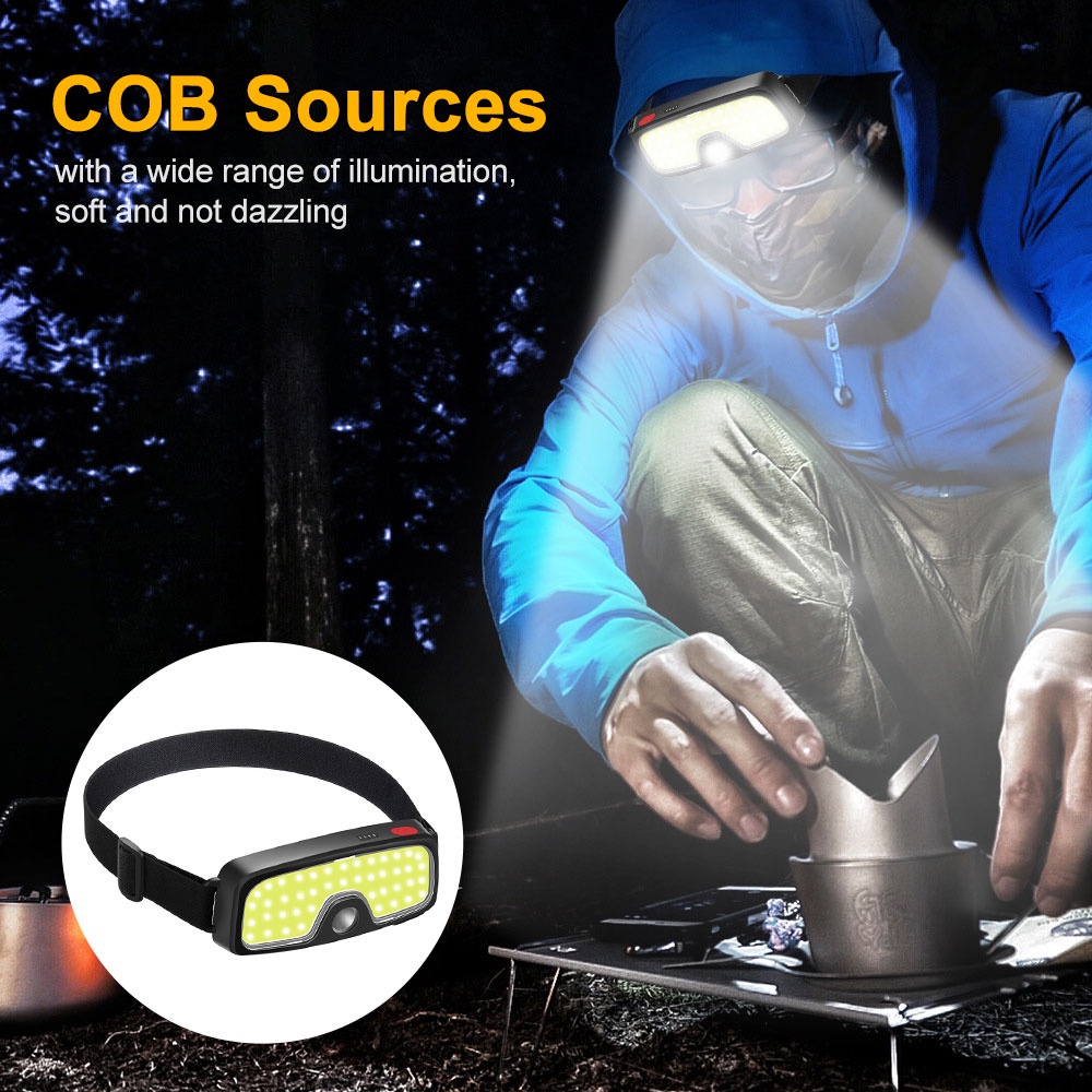 Đèn Pha COB Kép Chống Thấm Nước Có Thể Sạc Lại Dành Cho Hoạt Động Ngoài Trời/Chạy Bộ/Câu Cá/Cắm Trại/Leo Núi/Đi Bộ Đường Dài