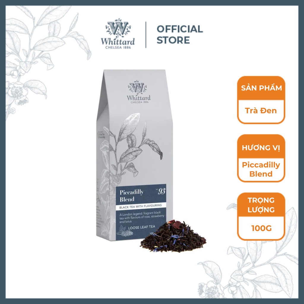 Trà đen Anh Quốc Whittard Classics Piccadilly Blend (trà nguyên lá hộp giấy, 100g)