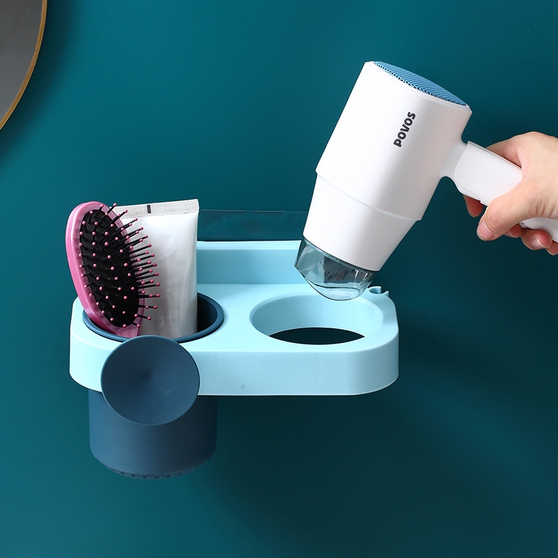 Round point style Hair Dryer Holder, Hole-free Hair Dryer Rack Bathroom Hair Dryer Storage Rack