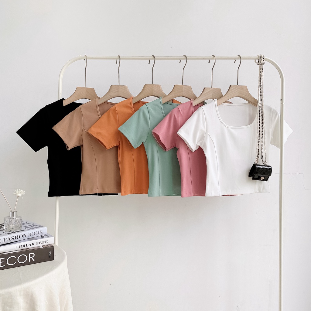 Áo phông croptop cổ vuông trơn LYRA dáng ôm xinh xắn - VSYAP0234