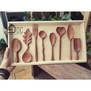 Combo 08 thìa gỗ độc đáo trang trí tranh decor treo tường
