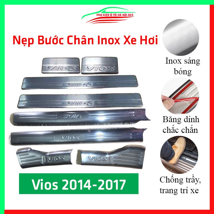 Bộ nẹp bước chân inox ô tô Vios 2014-2017 chống trầy làm đẹp ô tô