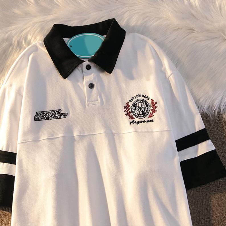 Áo Thun Polo Nam Nữ  Form Rộng Phối Cổ Thêu Ngực Vải Dày Mịn Thoáng Mát Thiết Kế Thời Trang Kiểu Dáng Năng Động