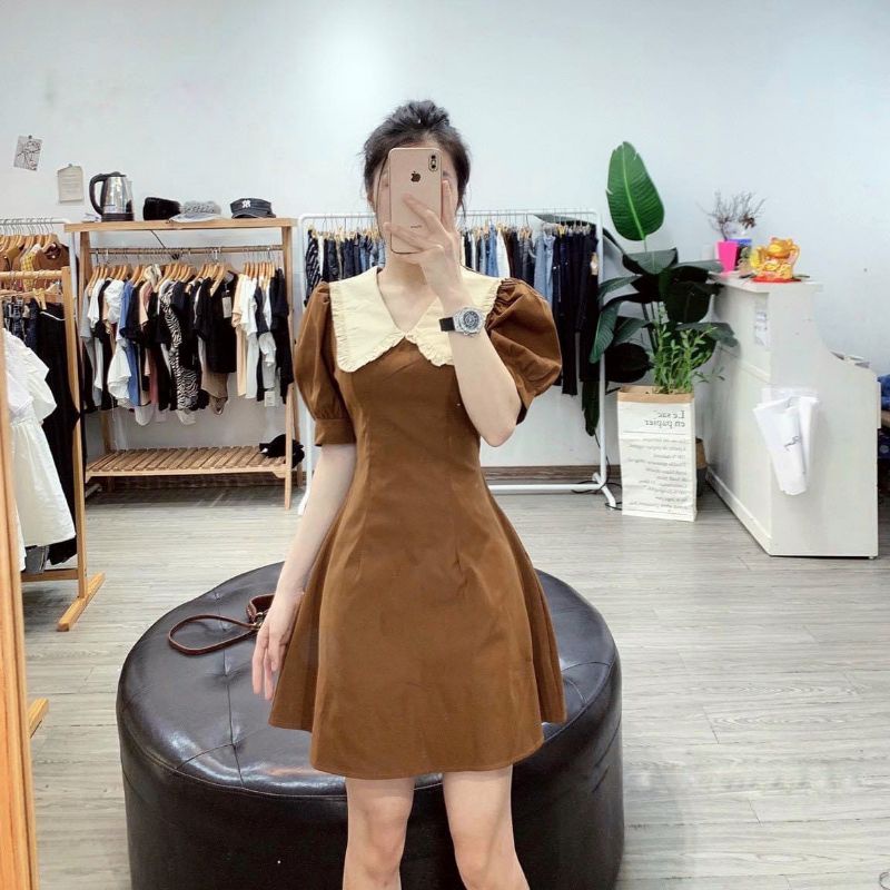 (Ảnh thật) váy cổ bèo sen dáng chữ A