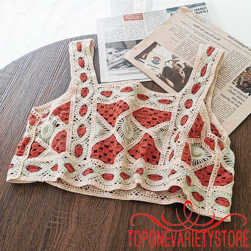 Áo Croptop Sát Nách Cổ Vuông Phong Cách Bohemian Quyến Rũ Dành Cho Nữ