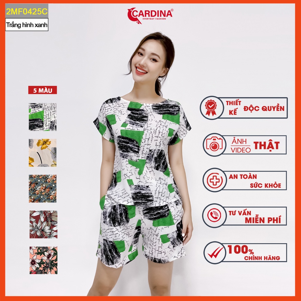Đồ bộ nữ CARDINA chất lụa Mango cao cấp áo cộc tay quần đùi họa tiết hoa nữ tính 2MF04