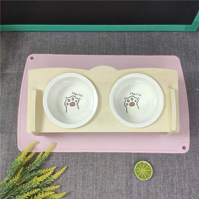 Bát ăn chó mèo chống gù lưng bằng sứ đế gỗ sang trọng cho thú cưng