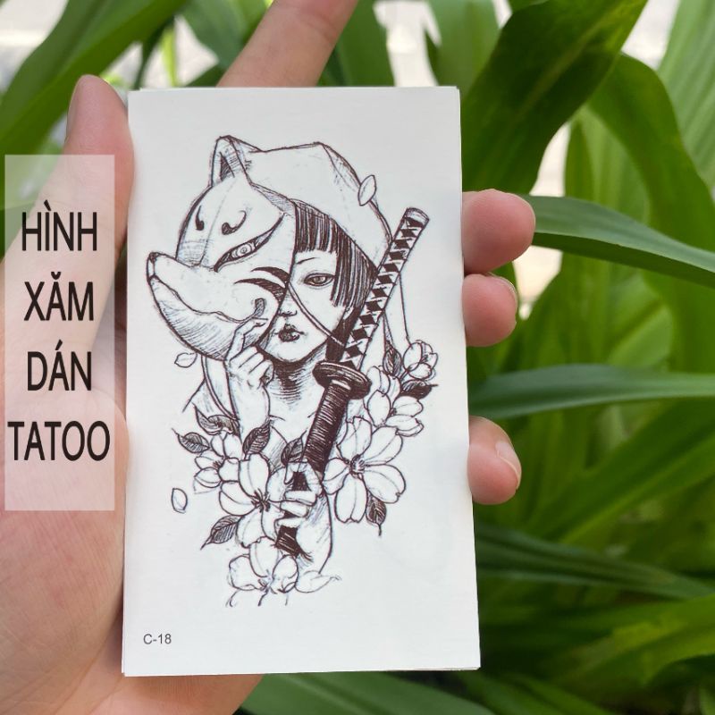 Hình xăm samurai c18. Tatoo dán tạm thời size &lt;10x6cm