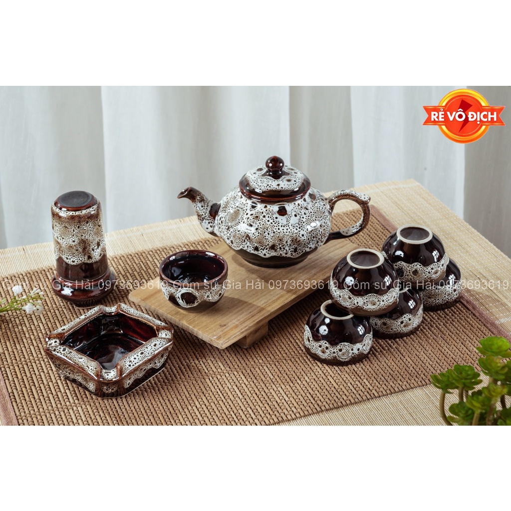 Bộ ấm chén da báo Bát Tràng