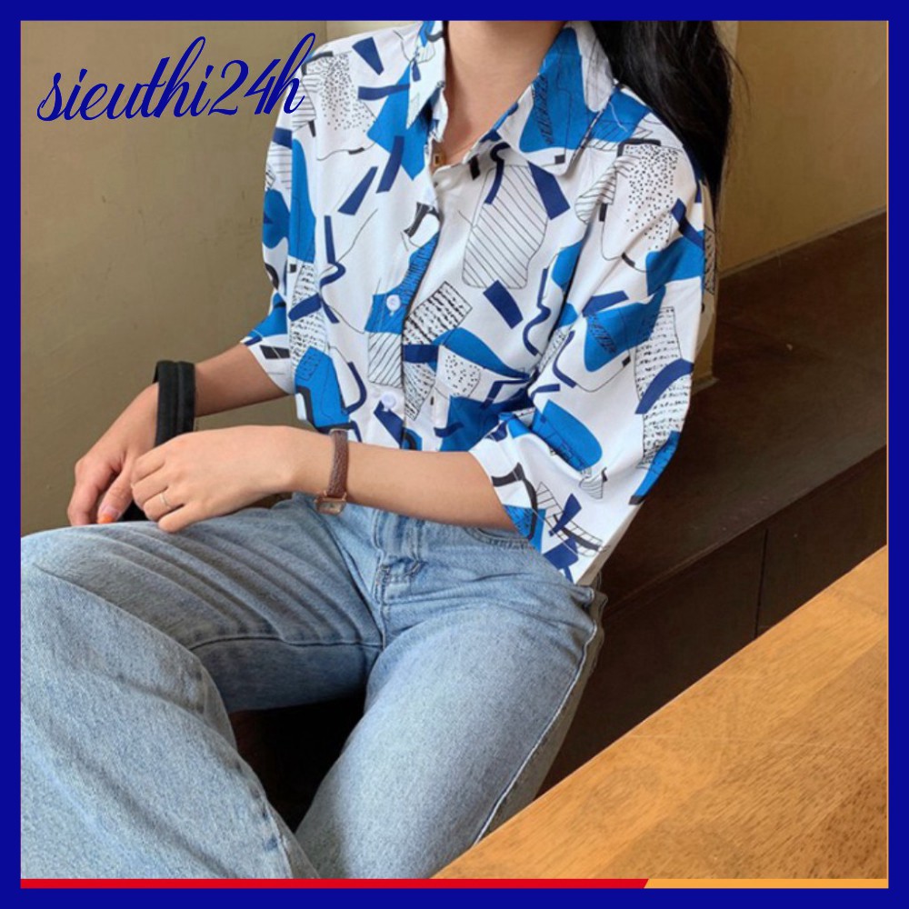Áo sơ mi nữ form rộng tay lỡ, in Ô Vuông Xanh Trắng, dáng ulzzang mặc cặp, nhóm trẻ trung, sành điệu SMH.41