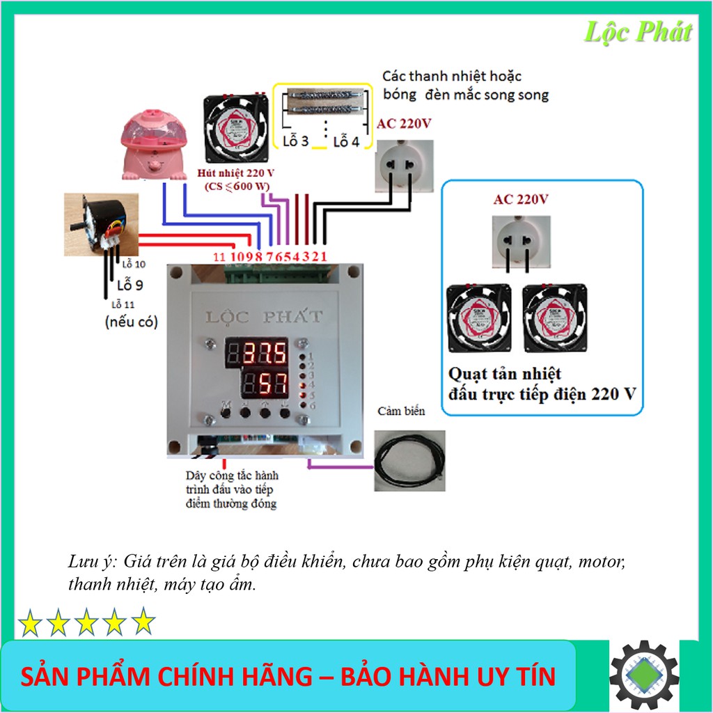 Bộ Điều Khiển Máy Ấp Trứng Lộc Phát Làm Máy 300 – 1000 Trứng Gà, Vịt, Chim Bồ Câu, Điều Khiển Nhiệt Độ Điều Áp