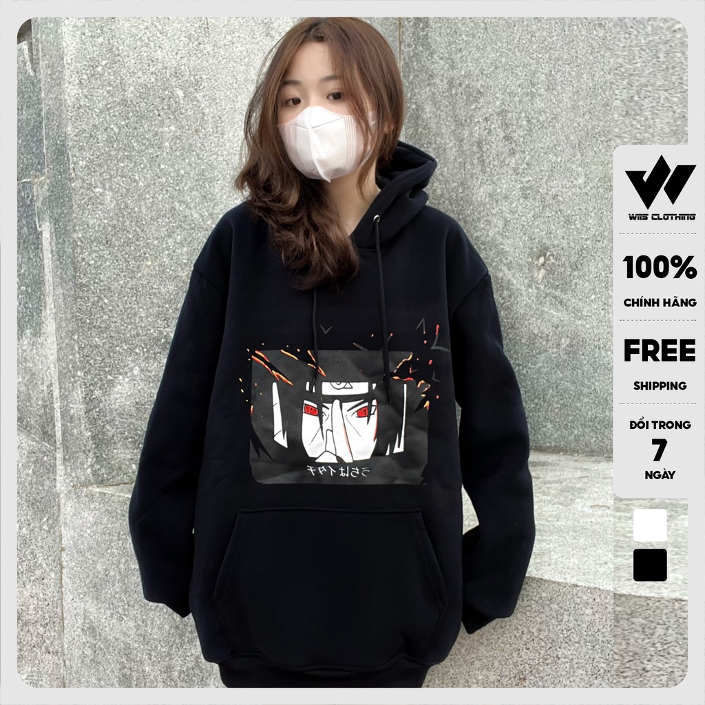 Áo hoodie unisex WIIS form rộng nỉ nam nữ ITACHI HD20 thời trang thu đông oversize