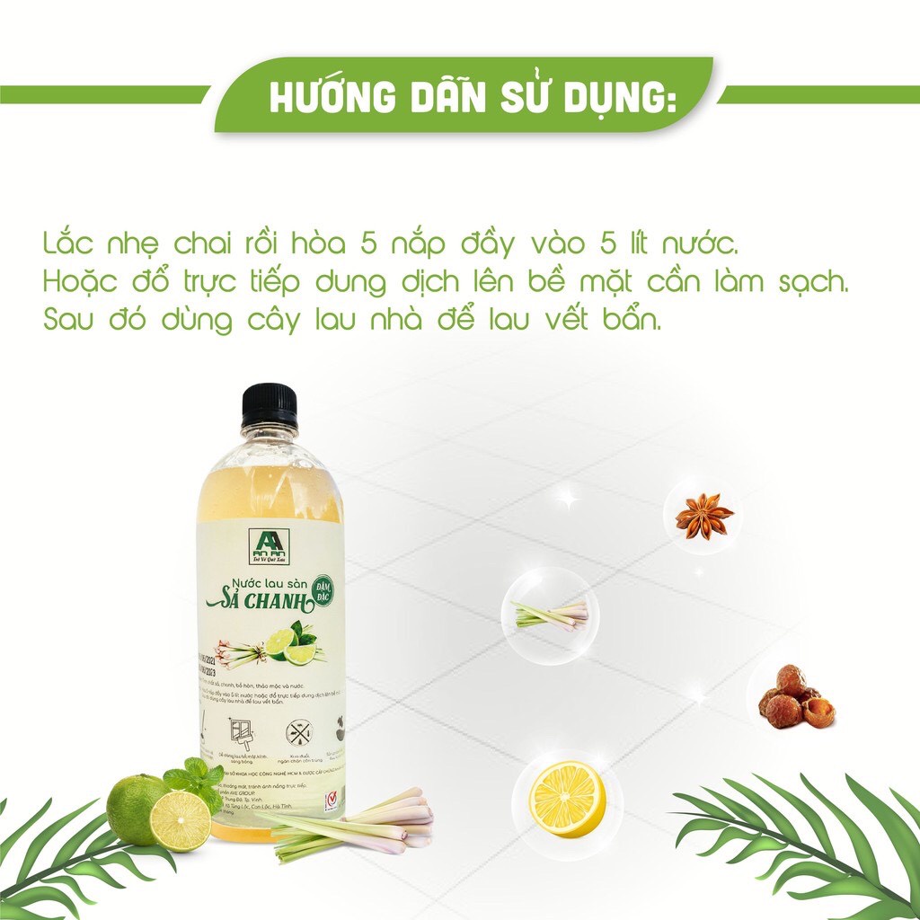 Nước lau sàn An An hương Quế, Sả Chanh - Khử mùi đuổi muỗi và côn trùng, thảo mộc thiên nhiên - Chai 1 Lít