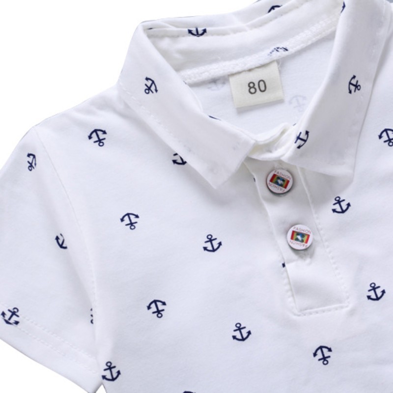 Set áo tay ngắn cổ bẻ + quần ngắn dễ thương cho bé