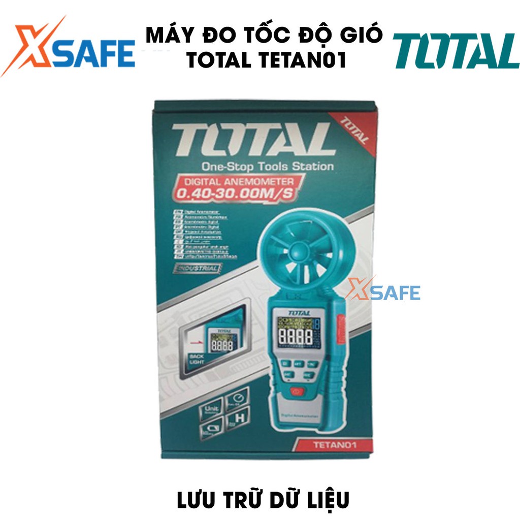 Máy đo tốc độ gió kỹ thuật số TOTAL TETAN01 có đèn nền, thông báo khi mức pin thấp - chính hãng - xsafe