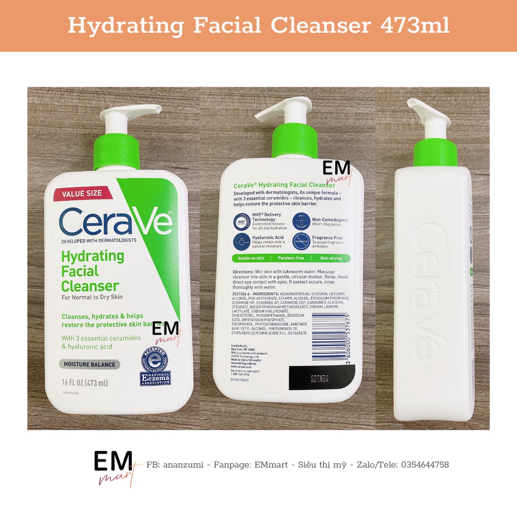 [Bản Mỹ và Pháp] Sữa rửa mặt Cerave Foaming Cleanser, Cerave Hydrating Facial Cleanser, Cerave SA Smoothing Cleanser