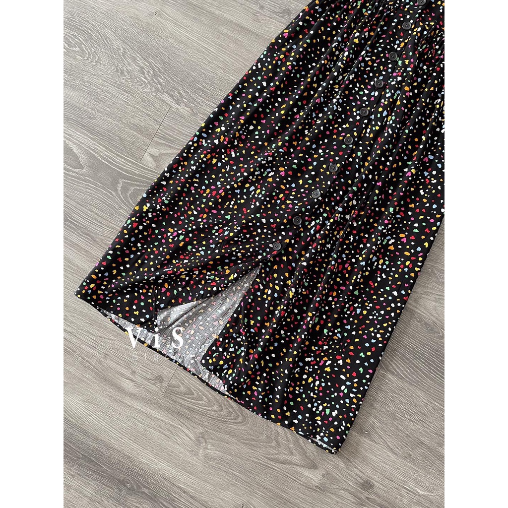 ĐẦM MIDI FORM SUÔNG NỮ MÀU ĐEN HOA NHÍ