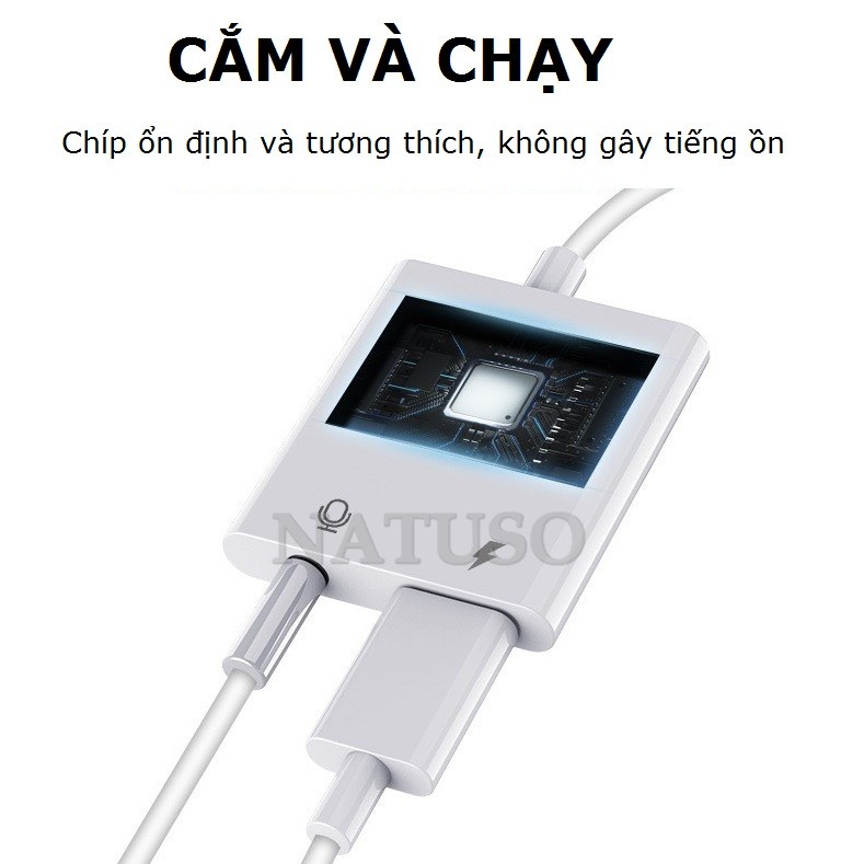 Dây cáp chuyển đổi cho tai nghe jack 3.5mm sang cổng ip kèm sạc pin điện thoại