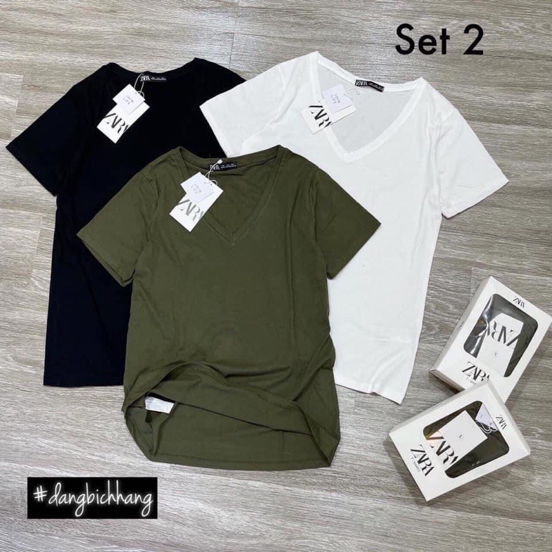 Set 3 áo thun trơn cổ tim