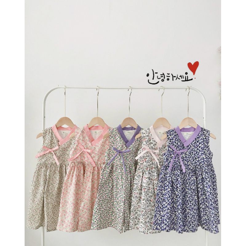 Đầm Hanbok cách điệu vải thô hoa cotton cực mềm