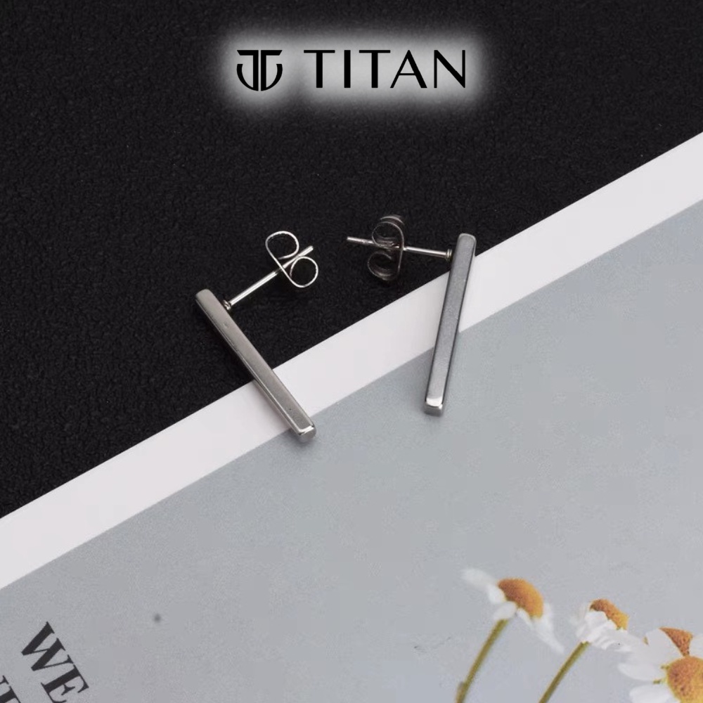 Khuyên tai nam nữ thanh ngang dài 2 màu bạc đen, bông tai unisex thời trang cá tính không gỉ, khuyên xỏ lỗ Titan shop
