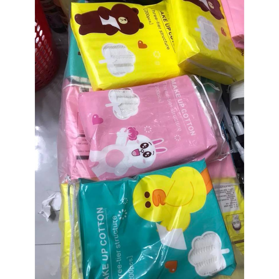 Bông tẩy trang Gấu Vịt Thỏ 200 miếng - 100% cotton