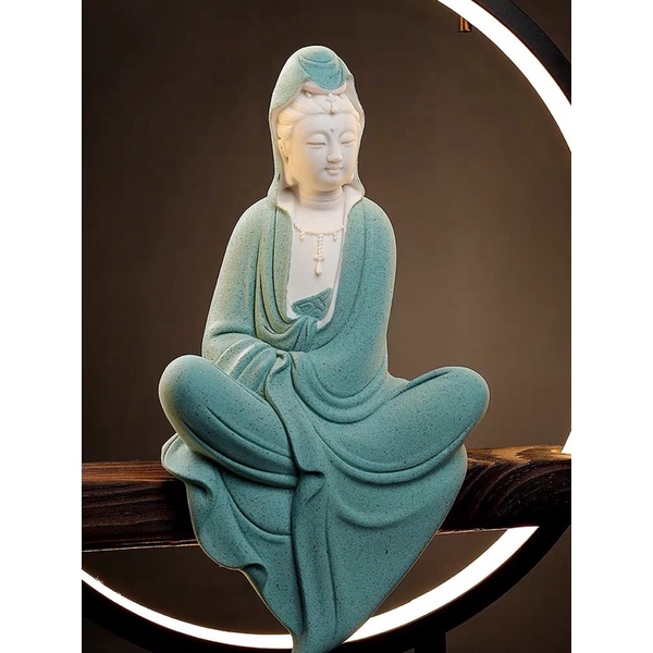 Tượng Quan Thế Âm Bồ Tát Gốm Tử Sa - Tượng Phật Trang Trí Decor Đèn Led Cao Cấp