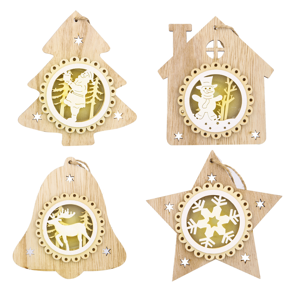 Phụ Kiện Treo Trang Trí Cây Thông Giáng Sinh Bằng Gỗ