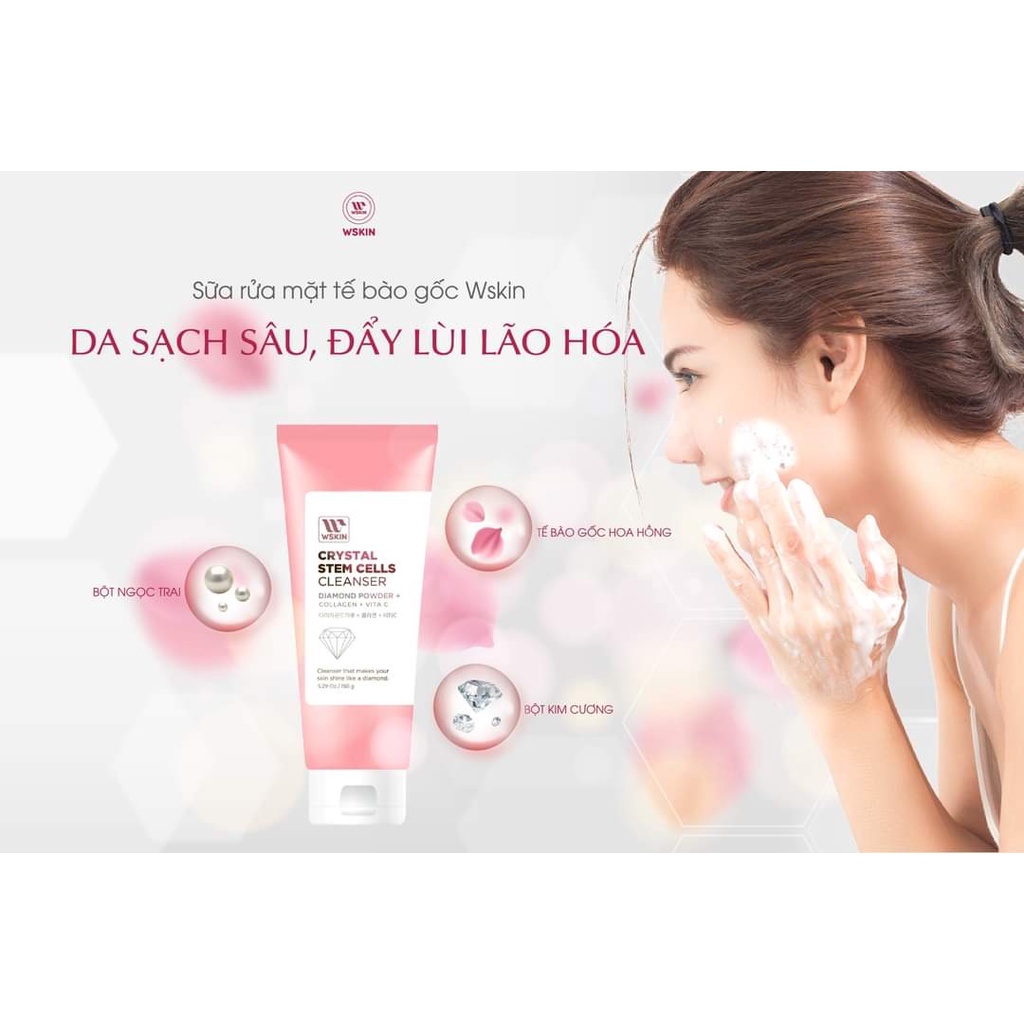 Sữa rửa mặt tế bào gốc Wskin trẻ hóa, dưỡng trắng da.