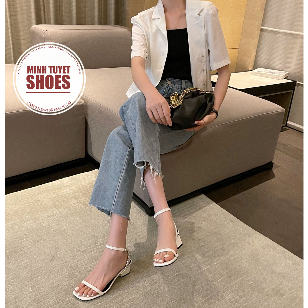 giày cao gót chữ wang sandal nữ minhtuyetshoes đế vuông 4cm-5cm quai ngang mảnh mẫu mới