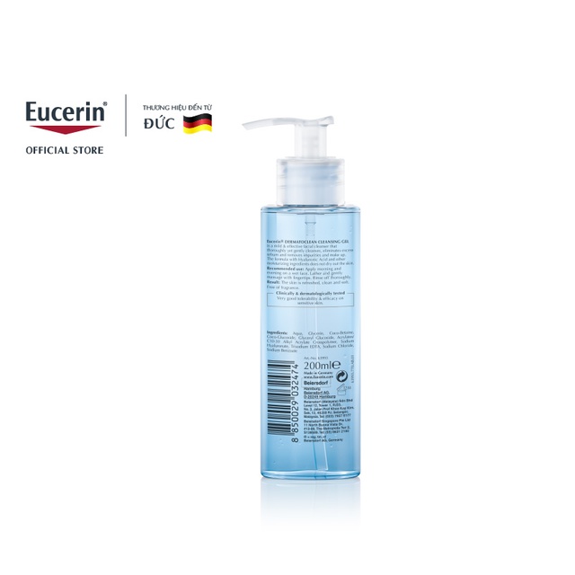 Gel rửa mặt dịu nhẹ cho da nhạy cảm Eucerin Dermato Clean Refreshing Cleansing Gel 200ml