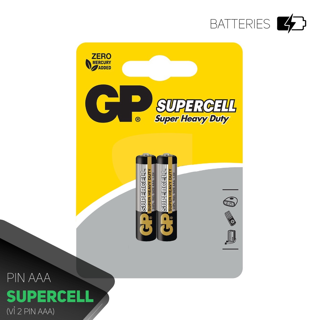 Pin đũa GP Supercell AAA 1.5V (2 viên),Pin AAA GP,Pin chuột máy tính,Pin điều hoà,Pin điều khiển quạt,.......