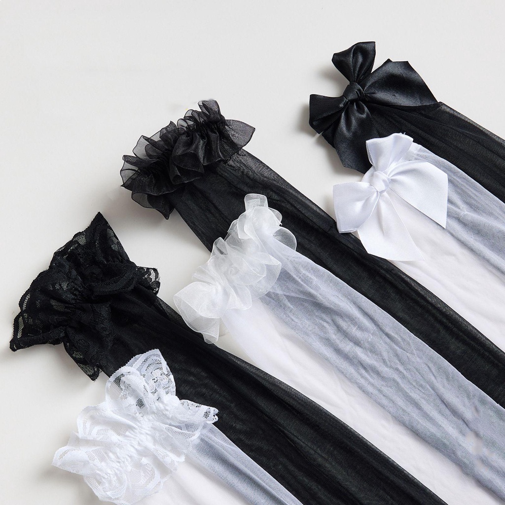 Tất Đầu Gối Phối Nơ Trắng Đen Thiết Kế Siêu Mỏng