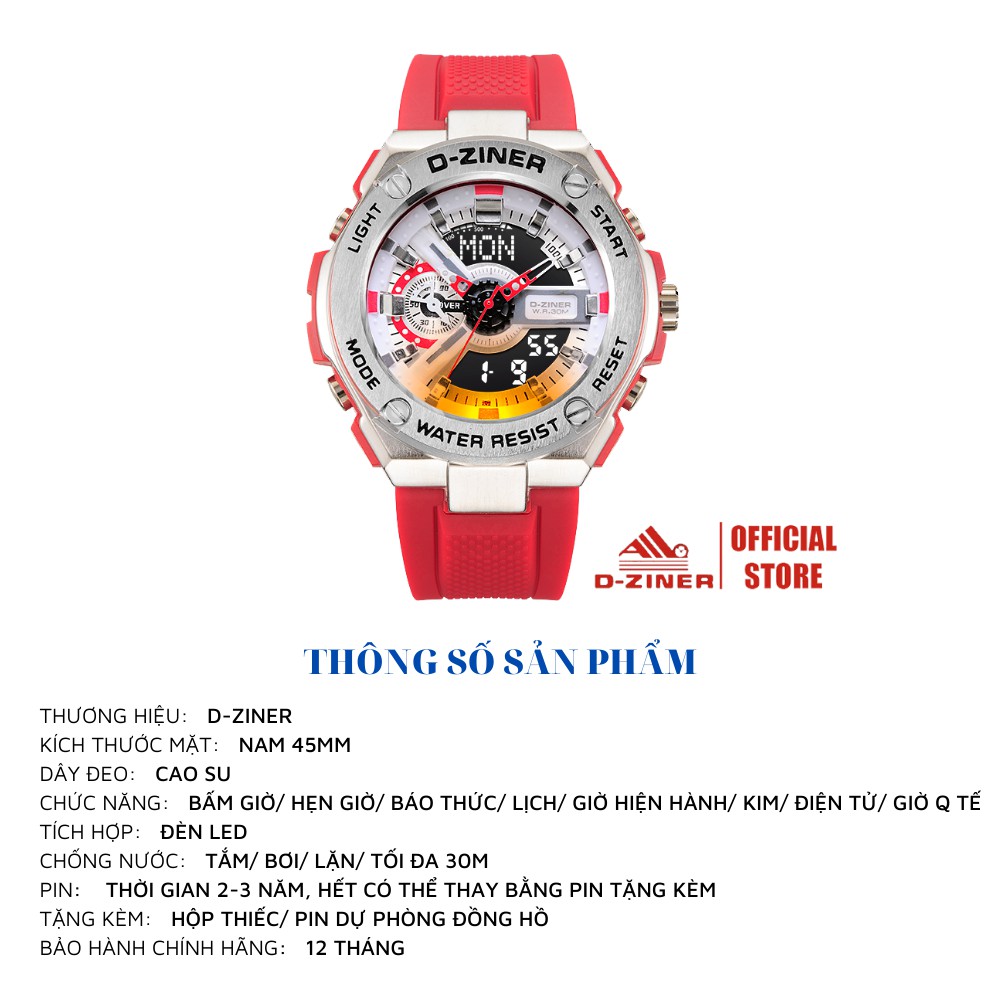 Đồng hồ nam chính hãng điện tử thể thao D-ZINER DZ8237 chống nước 30M dây cao cu cao cấp